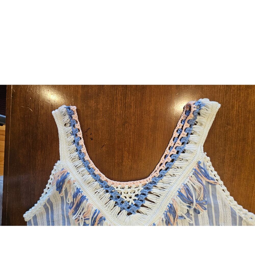 Miss Koo Paris Fringe Blouse Knit Crochet Cotton Blend Festival Boho Shirt Sz L - Picture 11 of 11